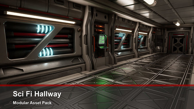 Sci FI Hallway Asset Pack Low-poly 3D model