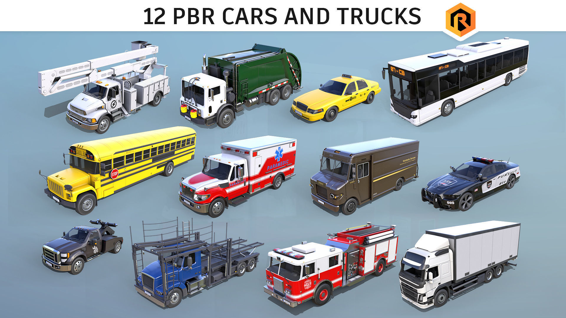 12 Cars and Trucks - PBR 3D Model Collection_0