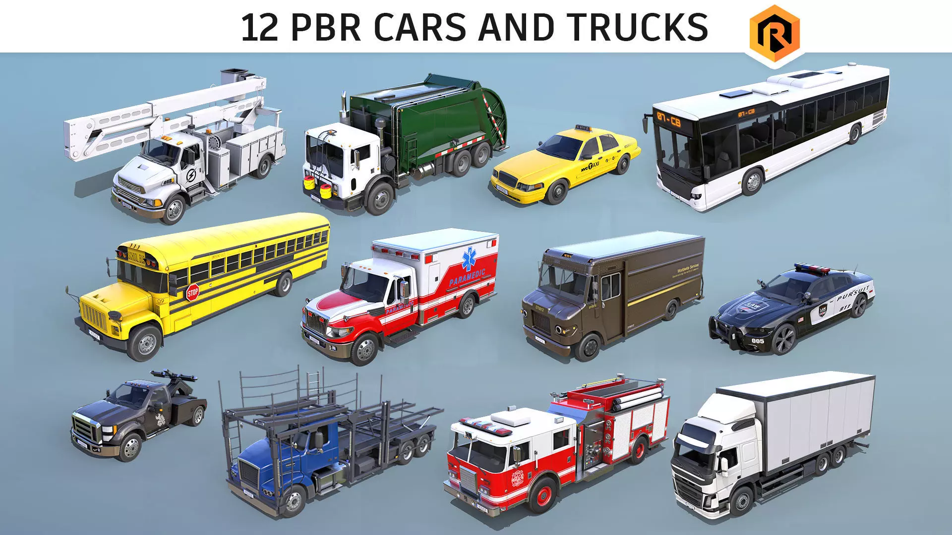 12 Cars and Trucks - PBR 3D Model Collection_0