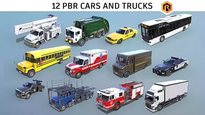 12 Cars and Trucks - PBR 3D Model Collection