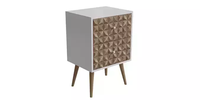 Mid Century Modern White 2 Drawer Nightstand