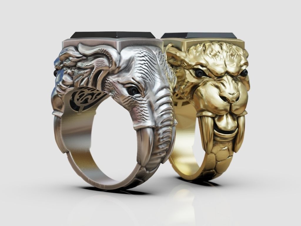 Ring sabertooth tiger and elephant 3D print model_5