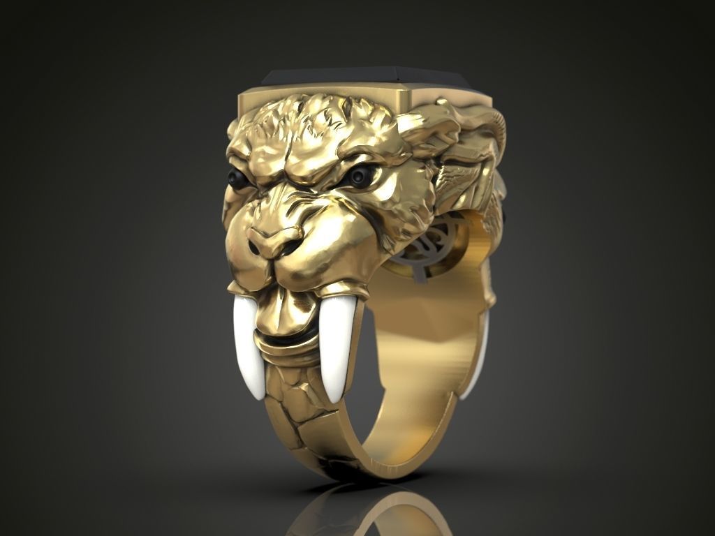 Ring sabertooth tiger and elephant 3D print model_8