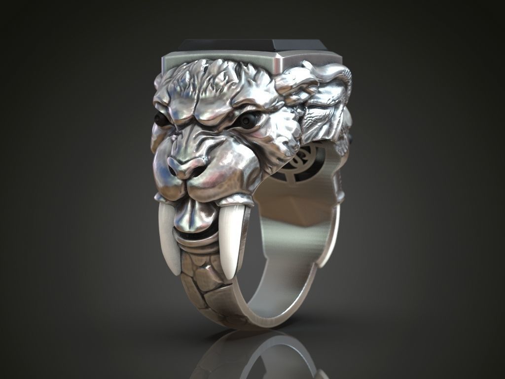 Ring sabertooth tiger and elephant 3D print model_10