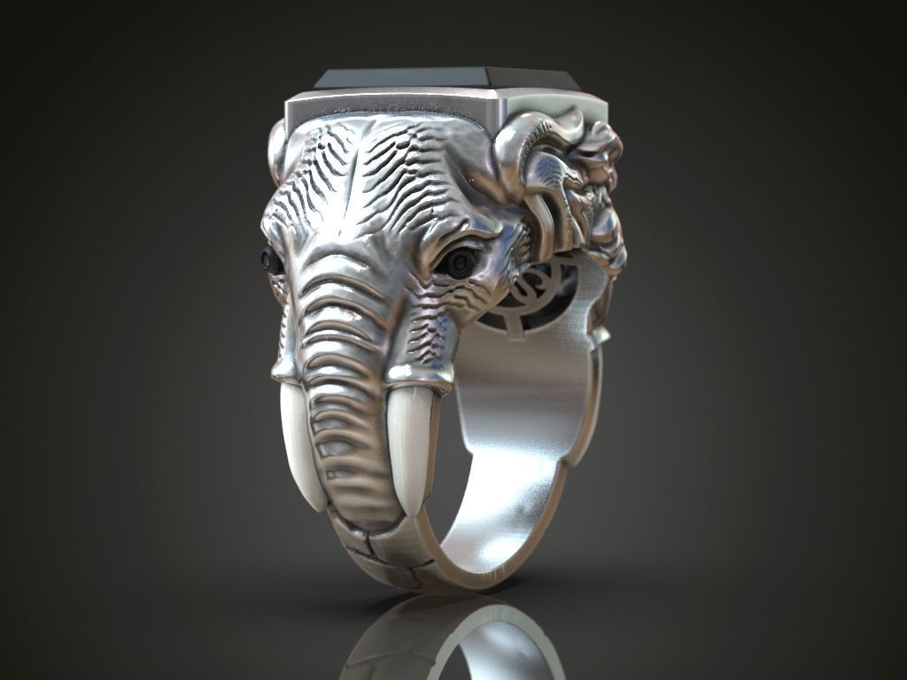 Ring sabertooth tiger and elephant 3D print model_11