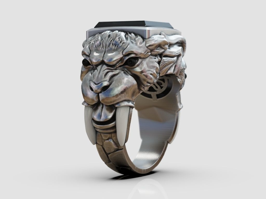 Ring sabertooth tiger and elephant 3D print model_6