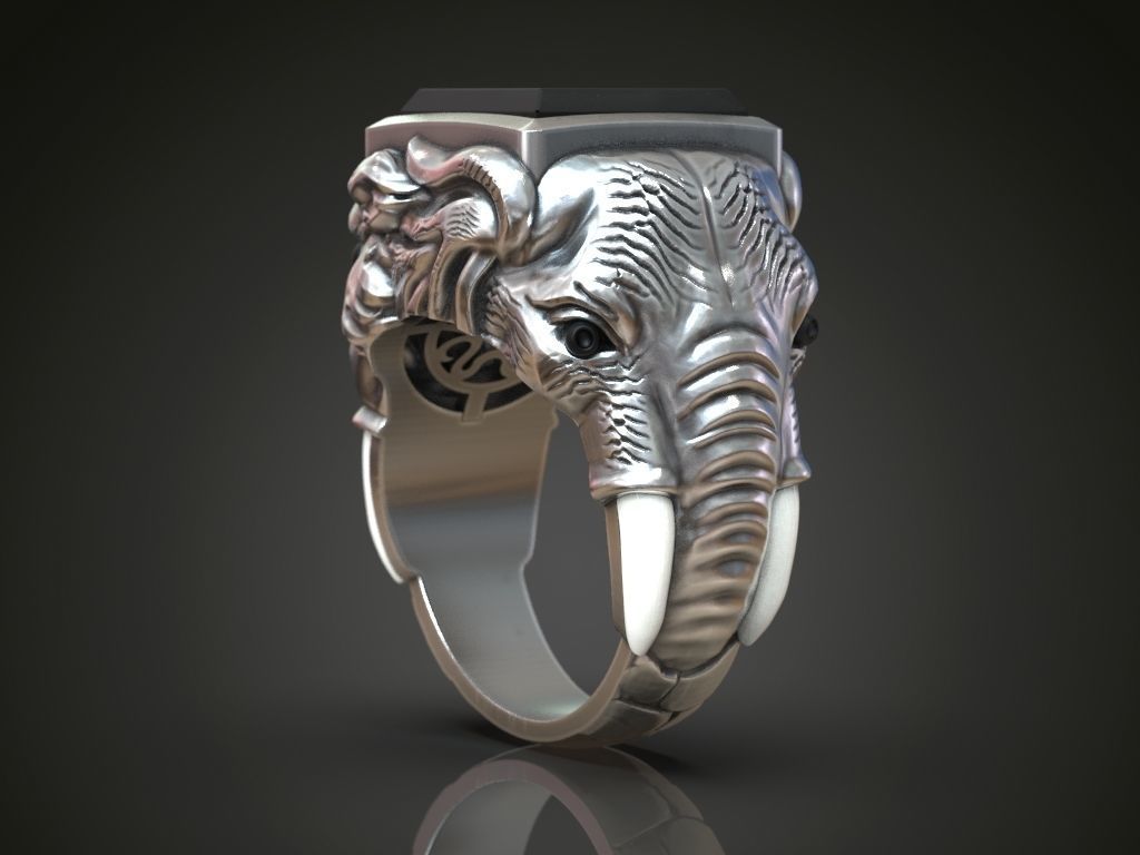 Ring sabertooth tiger and elephant 3D print model_9