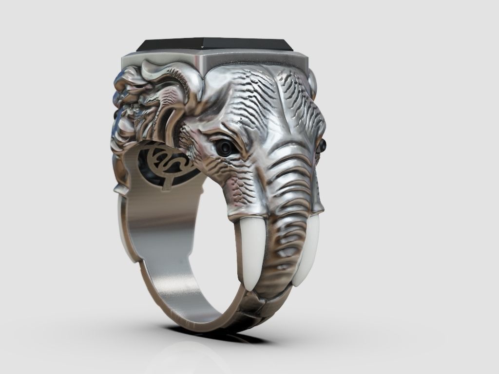 Ring sabertooth tiger and elephant 3D print model_7