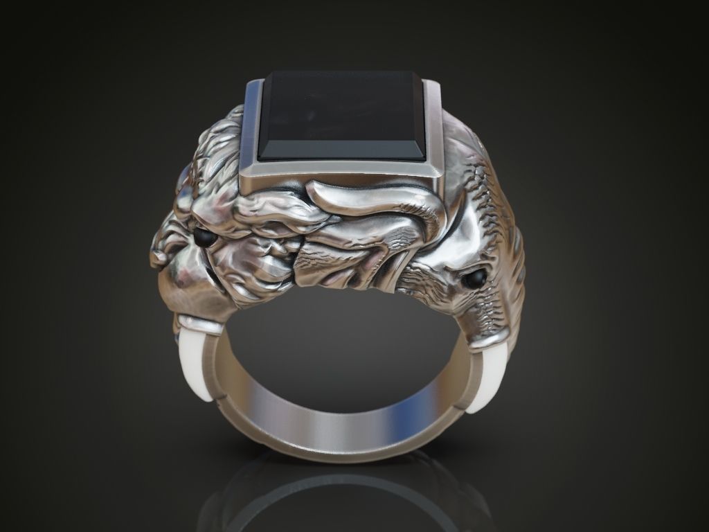 Ring sabertooth tiger and elephant 3D print model_12