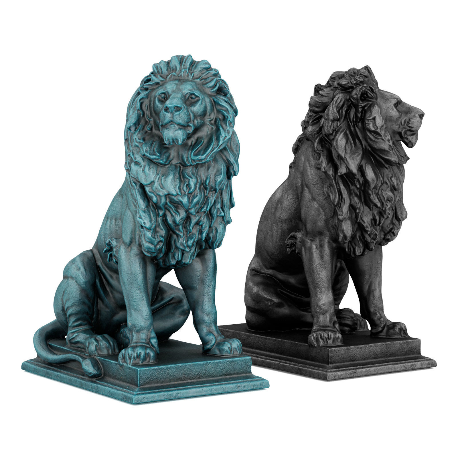 Sitting Lion sculpture 3D model_2