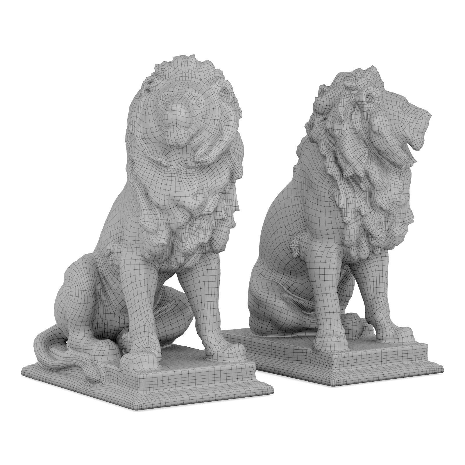 Sitting Lion sculpture 3D model_5