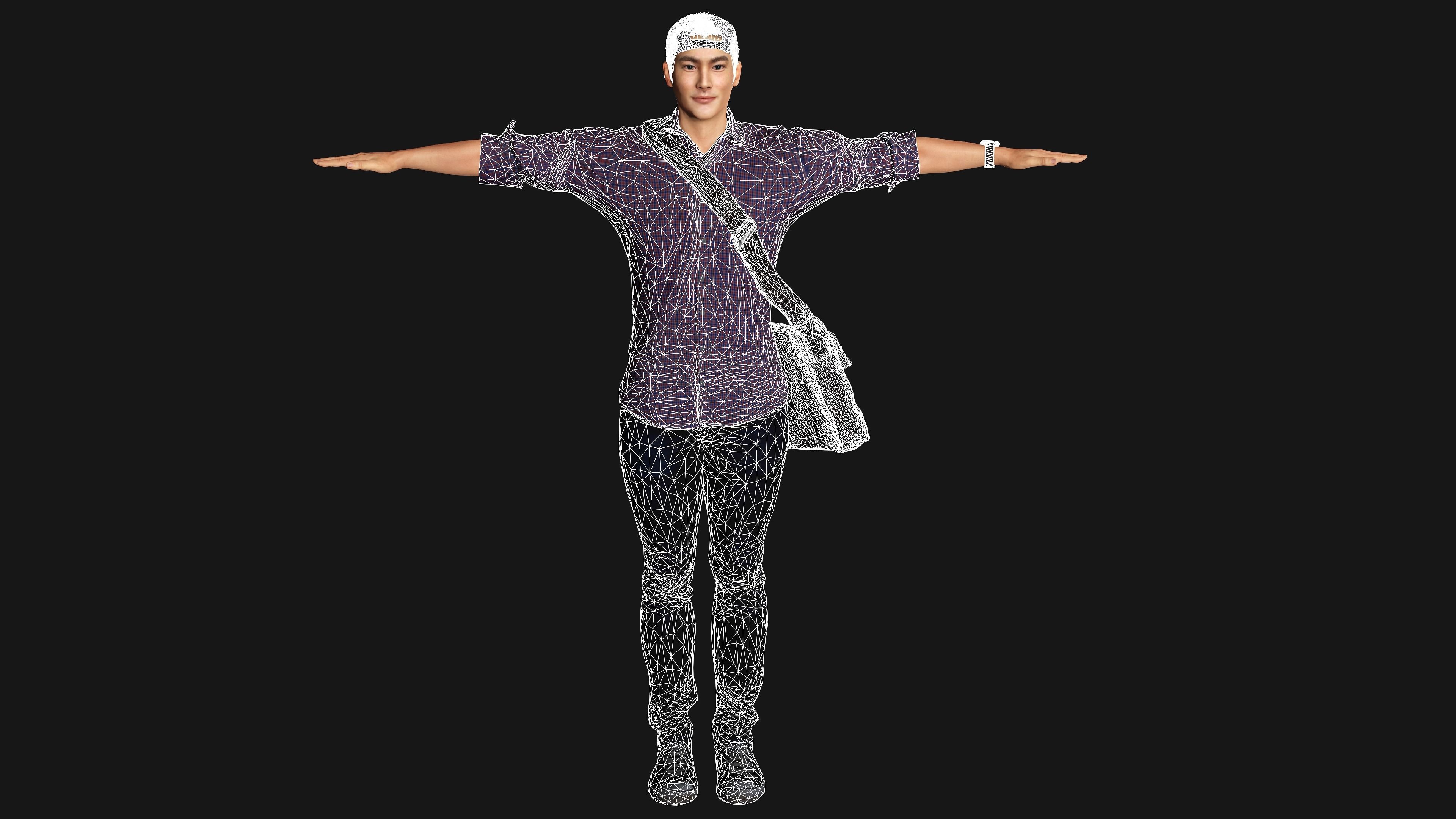 AAA 3D REALISTIC HUMAN MALE CHARACTER - ASIAN KOREAN MAN 02 Low-poly 3D model_18