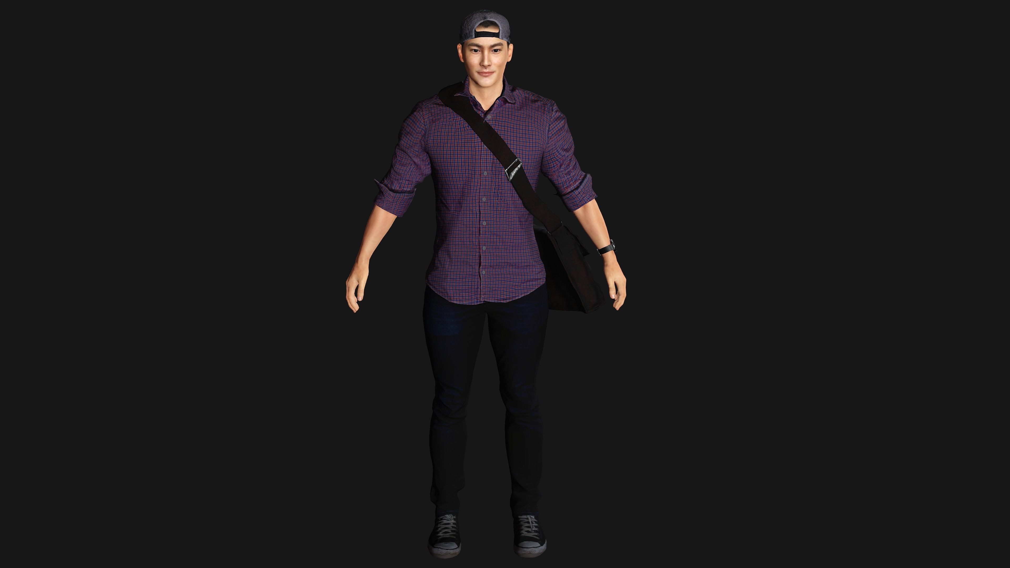 AAA 3D REALISTIC HUMAN MALE CHARACTER - ASIAN KOREAN MAN 02 Low-poly 3D model_12