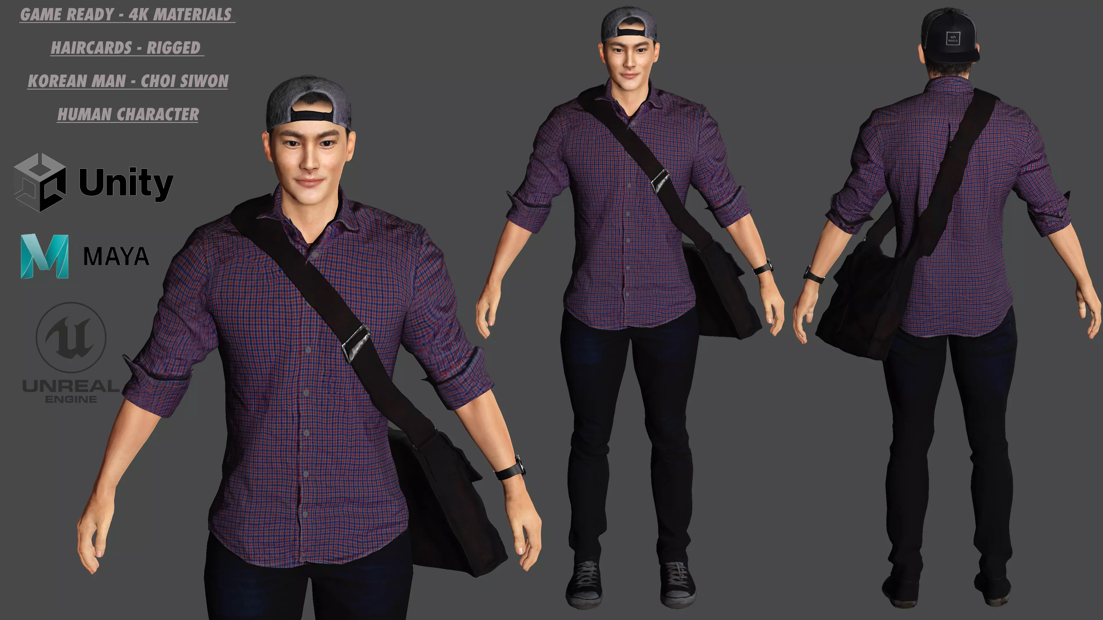 AAA 3D REALISTIC HUMAN MALE CHARACTER - ASIAN KOREAN MAN 02 Low-poly 3D model_0