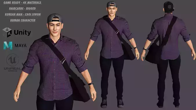 AAA 3D REALISTIC HUMAN MALE CHARACTER - ASIAN KOREAN MAN 02 Low-poly 3D model