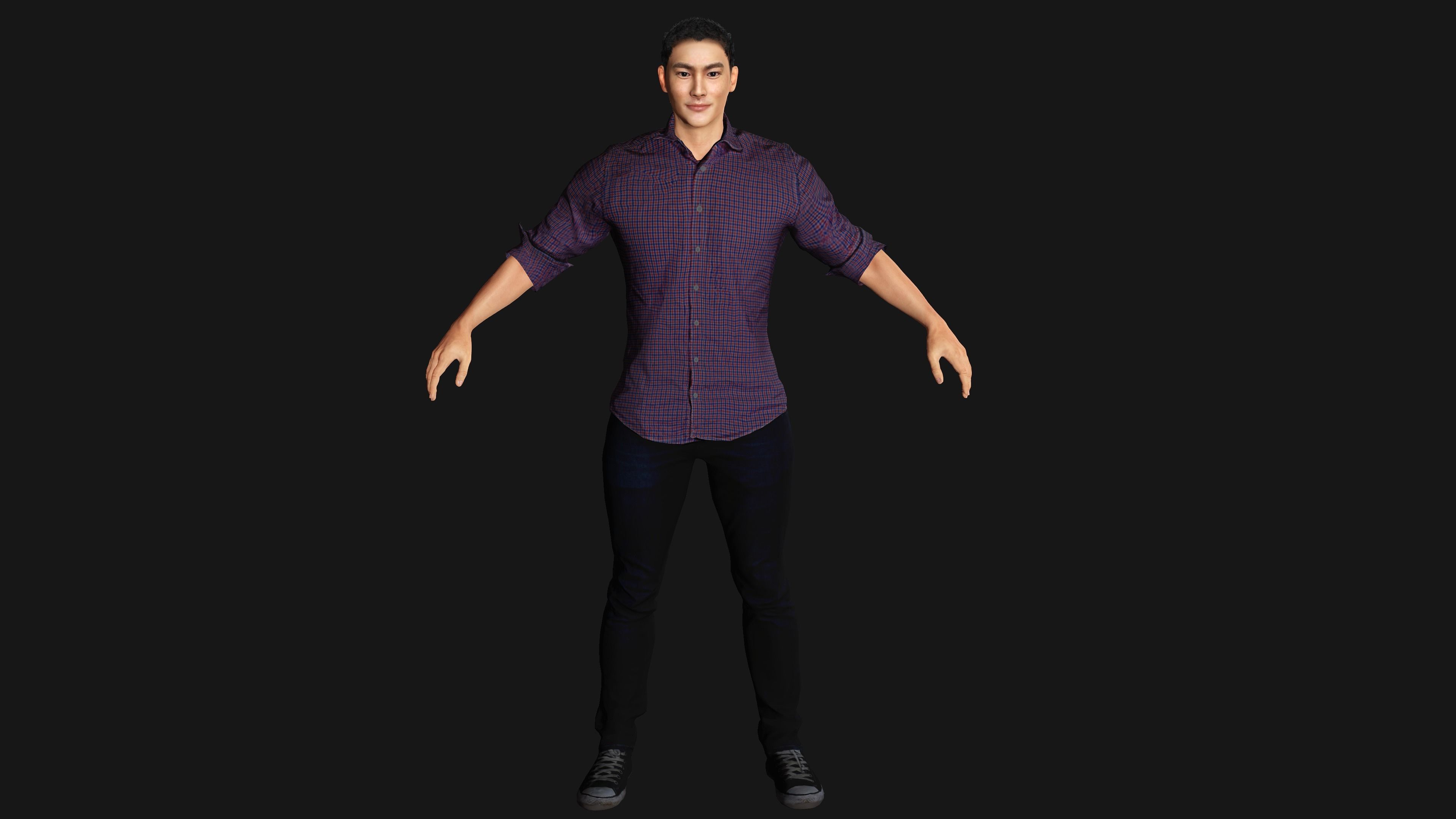 AAA 3D REALISTIC HUMAN MALE CHARACTER - ASIAN KOREAN MAN 02 Low-poly 3D model_9