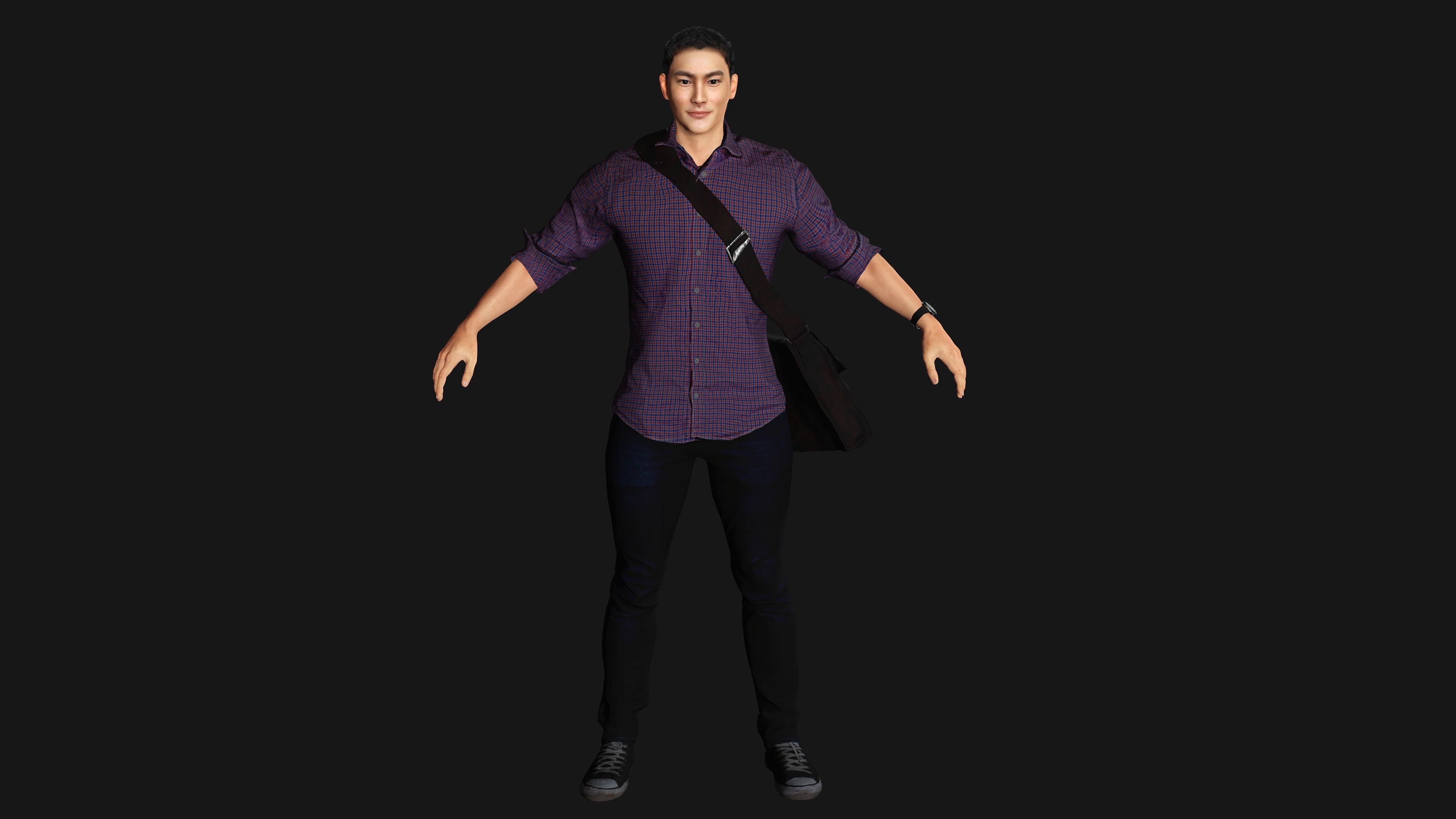 AAA 3D REALISTIC HUMAN MALE CHARACTER - ASIAN KOREAN MAN 02 Low-poly 3D model_8