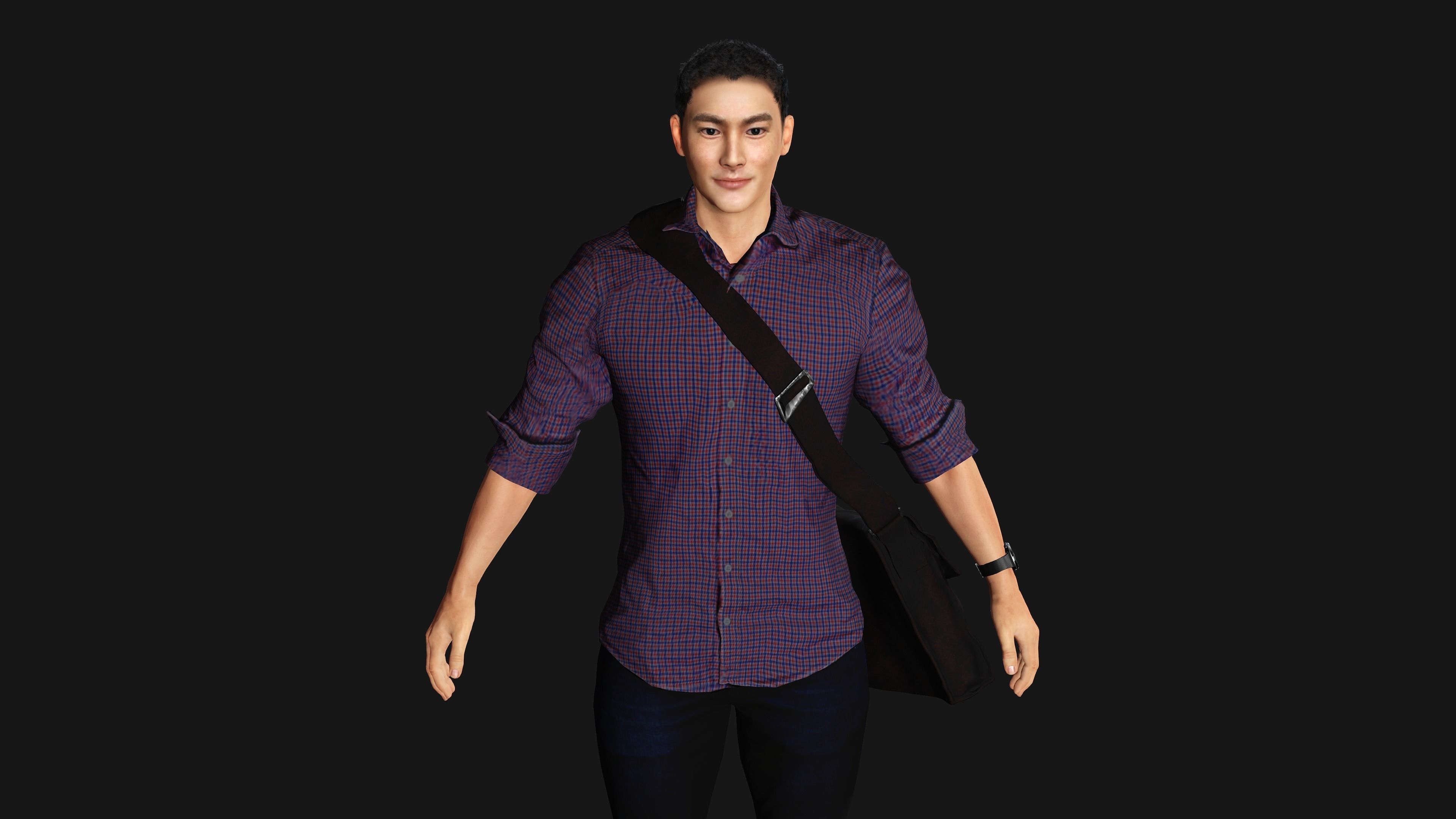 AAA 3D REALISTIC HUMAN MALE CHARACTER - ASIAN KOREAN MAN 02 Low-poly 3D model_14