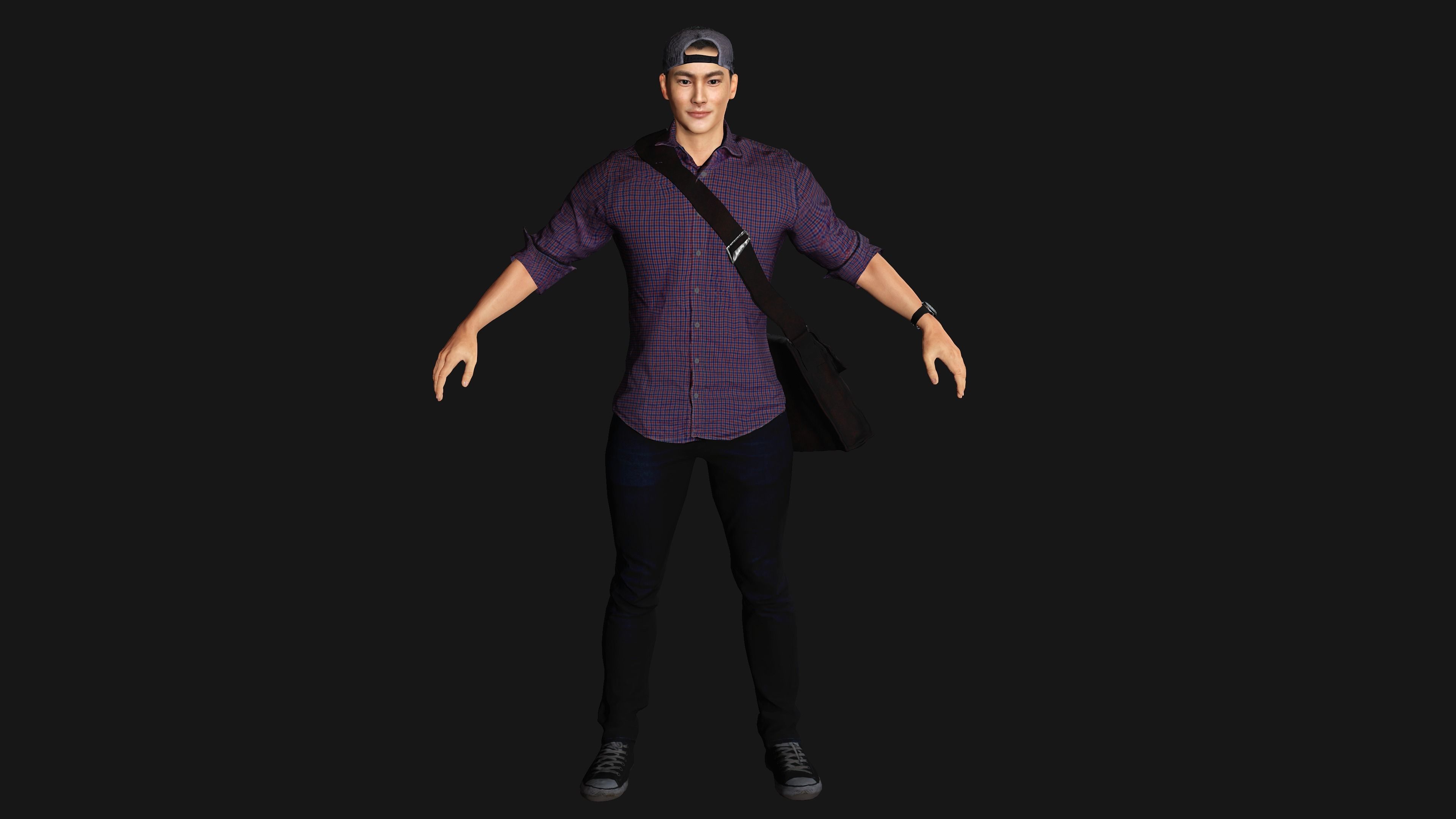 AAA 3D REALISTIC HUMAN MALE CHARACTER - ASIAN KOREAN MAN 02 Low-poly 3D model_7