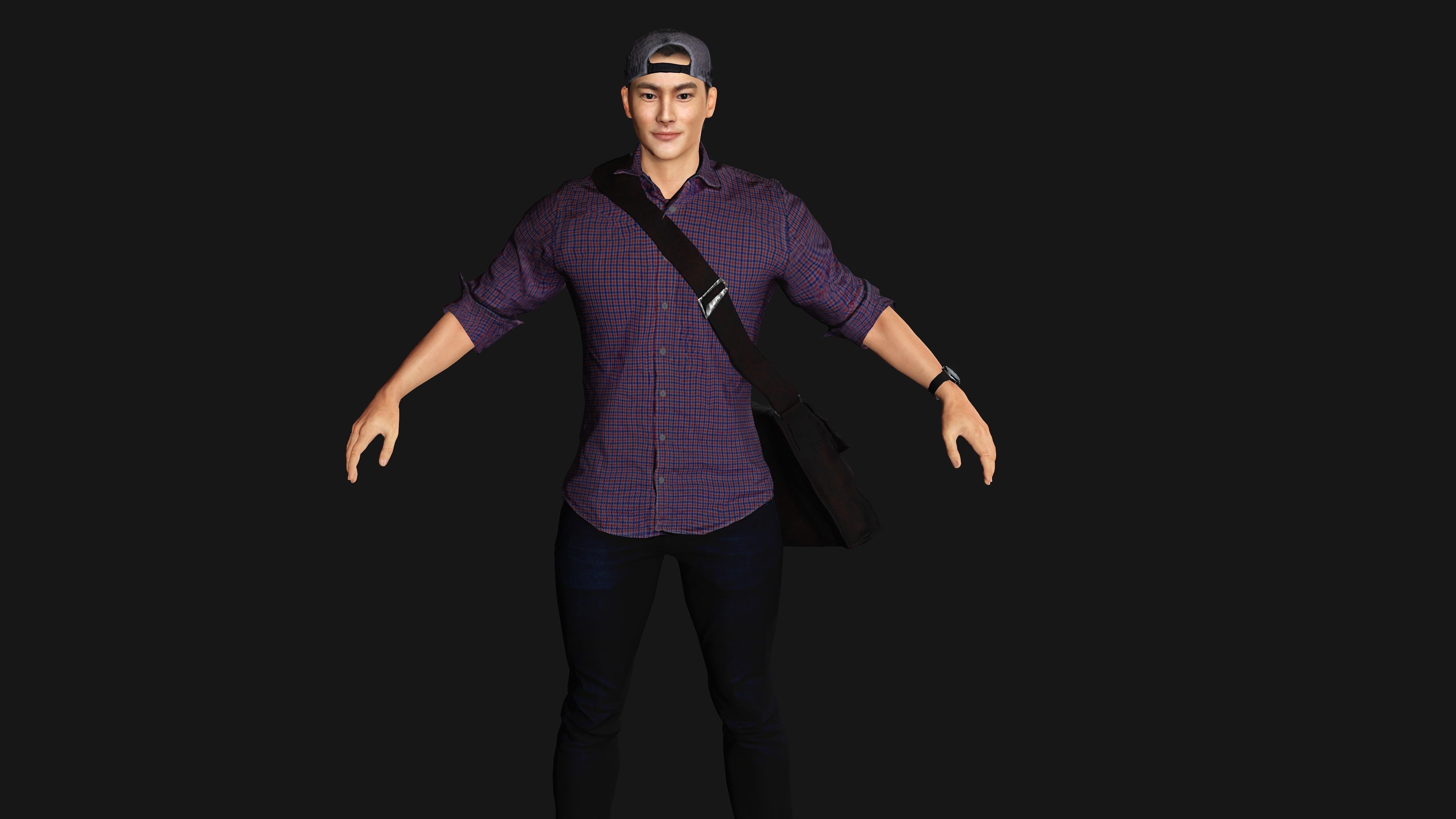 AAA 3D REALISTIC HUMAN MALE CHARACTER - ASIAN KOREAN MAN 02 Low-poly 3D model_3