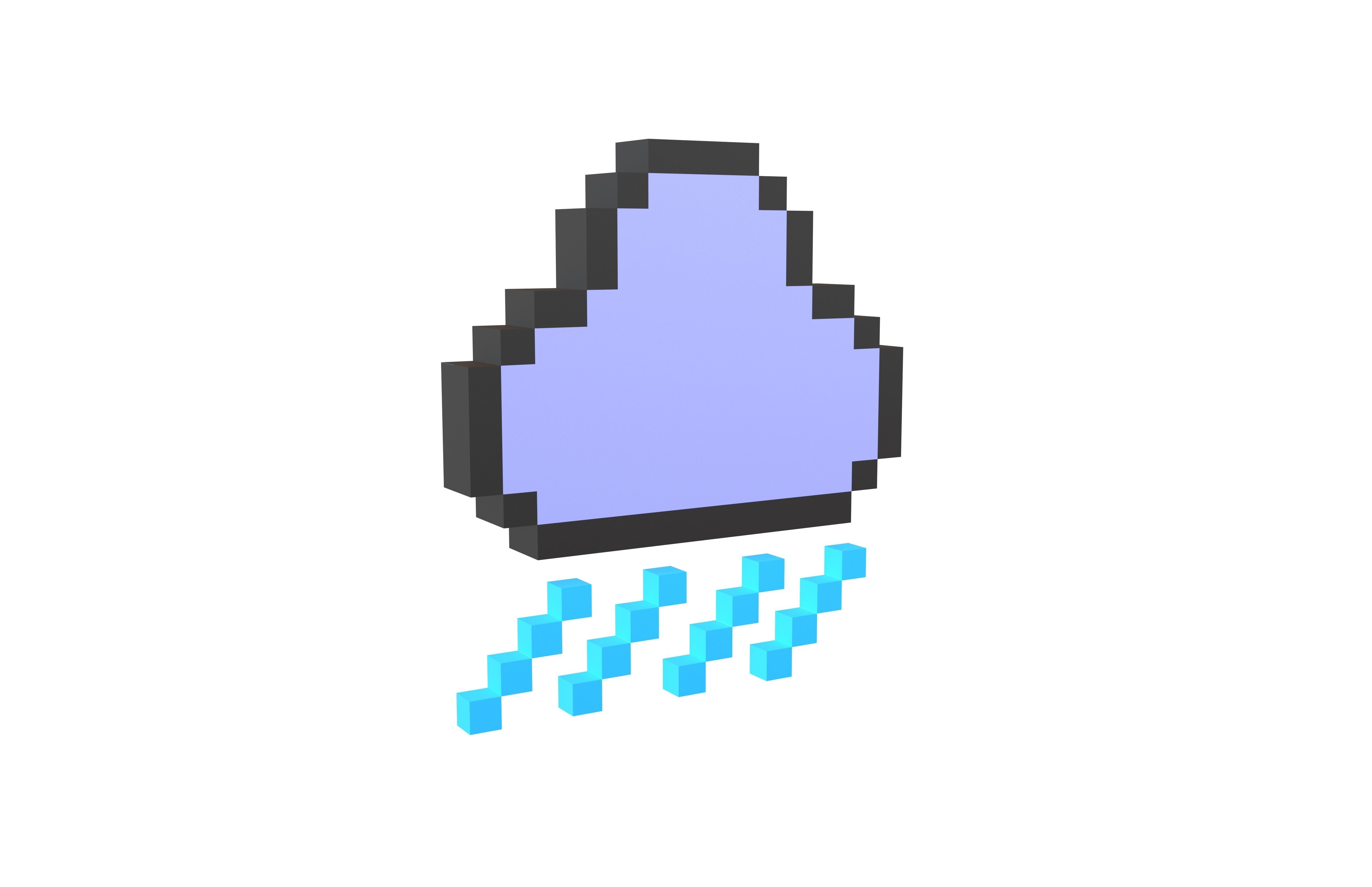 Pixel Cloud With Rain V1 004 Low-poly 3D model_1