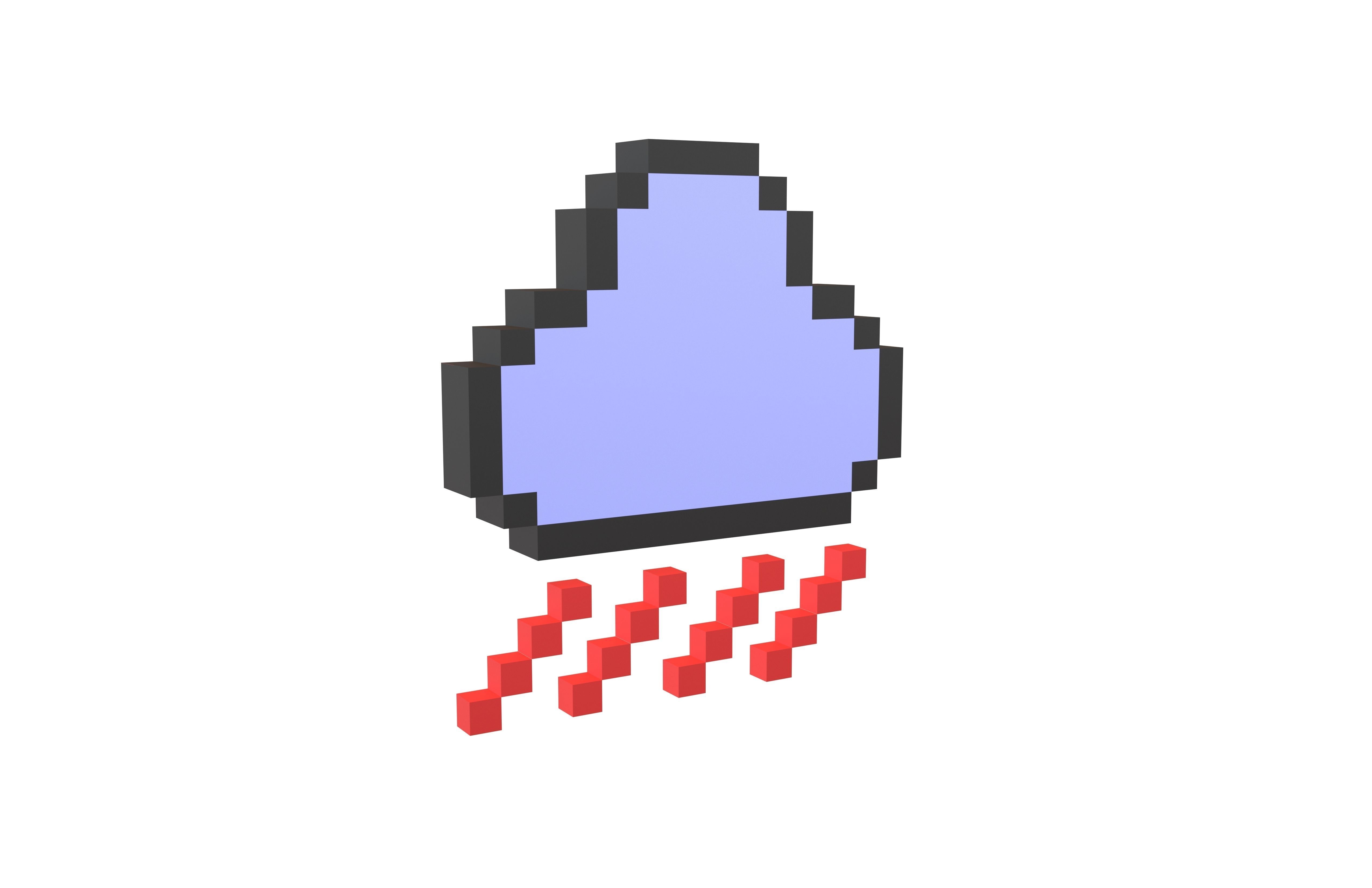 Pixel Cloud With Rain V1 012 Low-poly 3D model_1