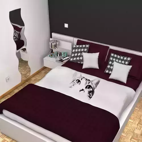 Bedroom with bed and desk 3D model