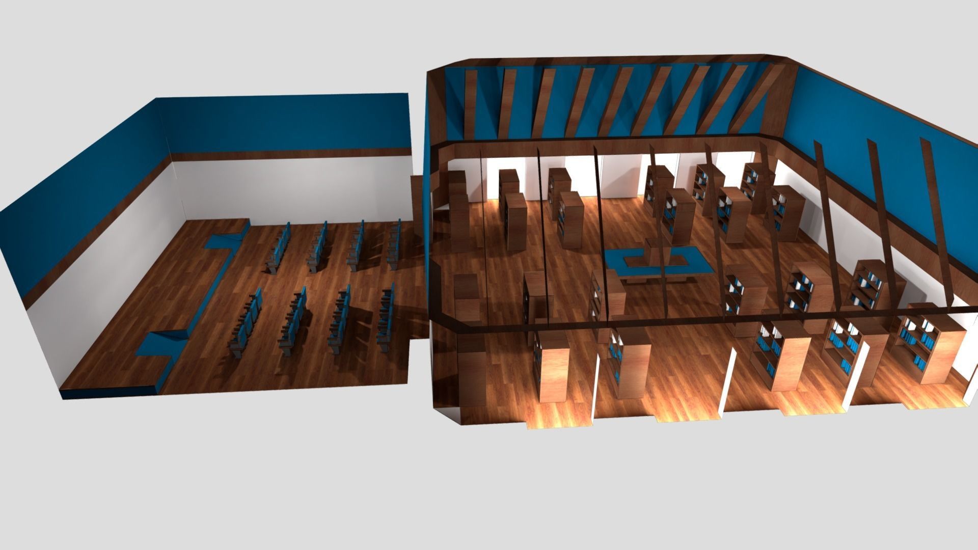 VR Library with Stage or Auditorium Low-poly 3D model_2