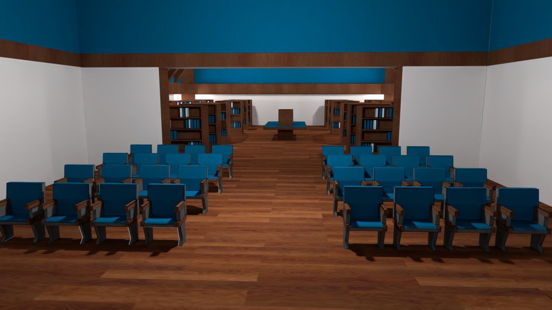 VR Library with Stage or Auditorium Low-poly 3D model_1
