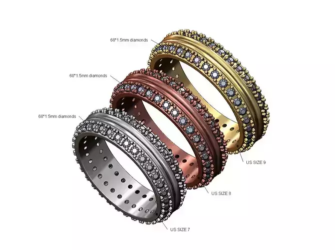 Diamond sides split band US sizes 7 8 9