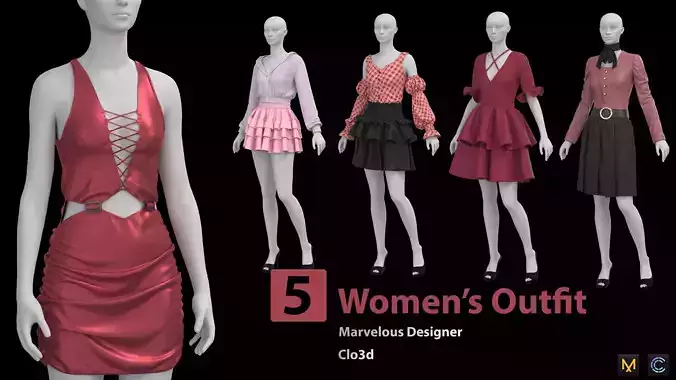 5 Womens Outfit 3D model