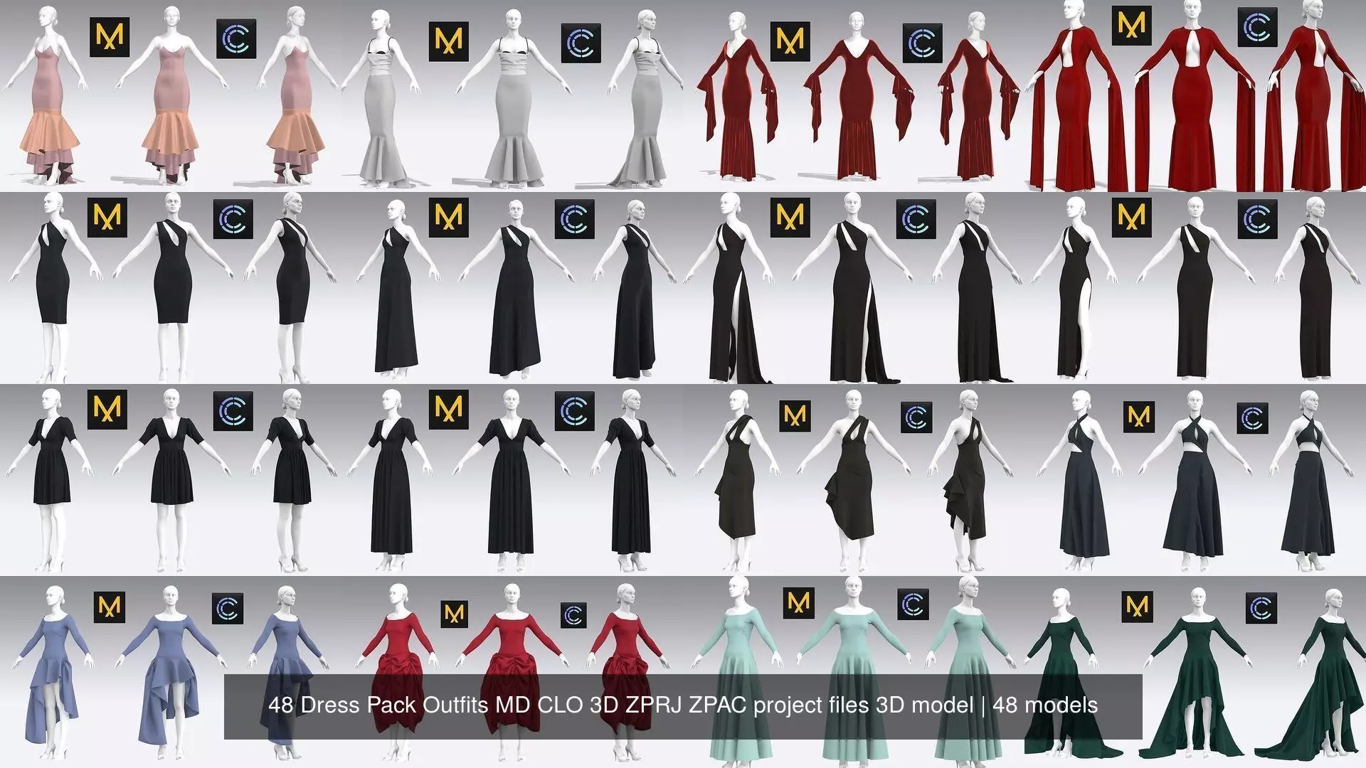 48 Dress Pack Outfits MD CLO 3D ZPRJ ZPAC project files 3D model 3D Model Collection_1