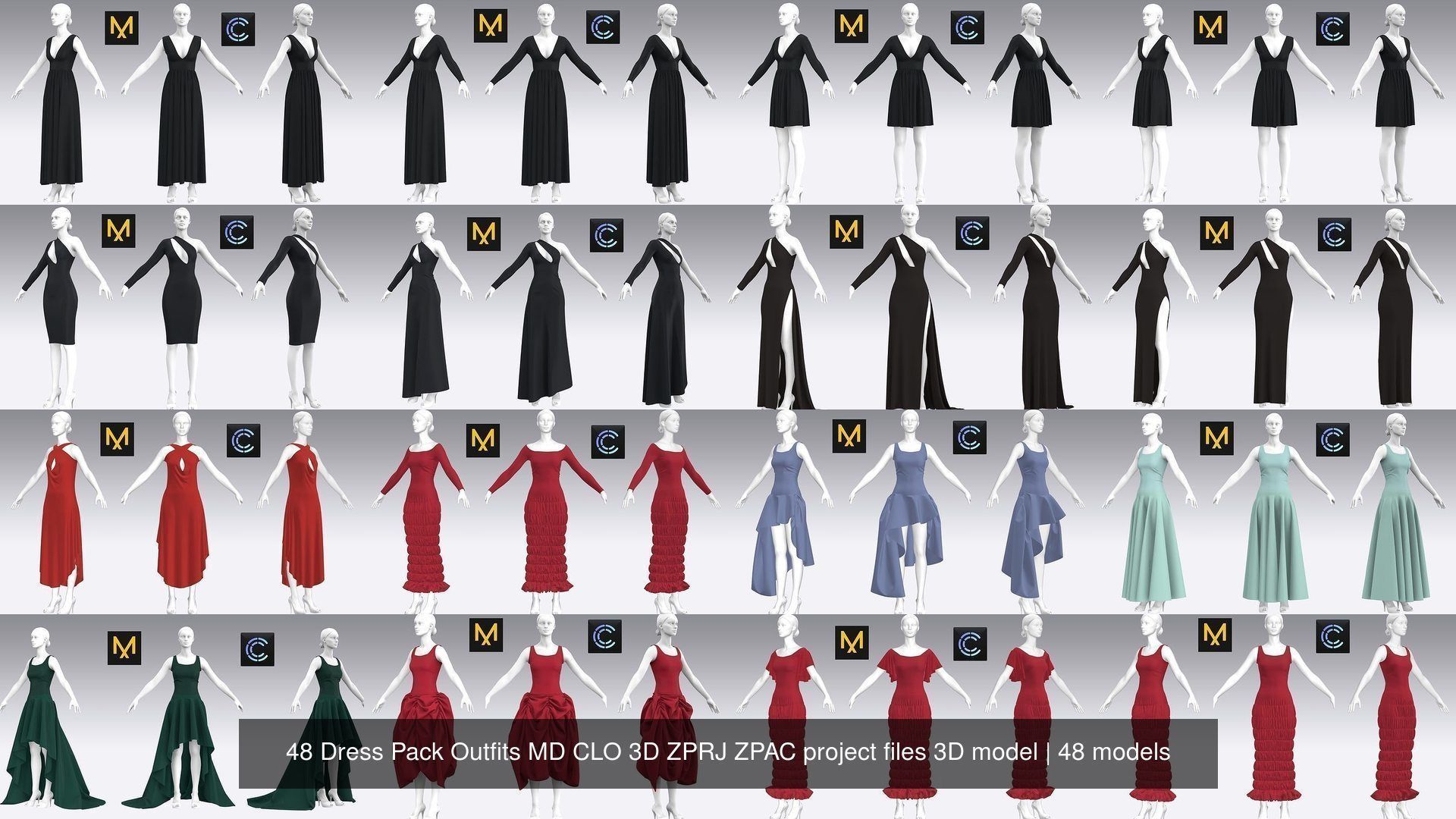 48 Dress Pack Outfits MD CLO 3D ZPRJ ZPAC project files 3D model 3D Model Collection_4