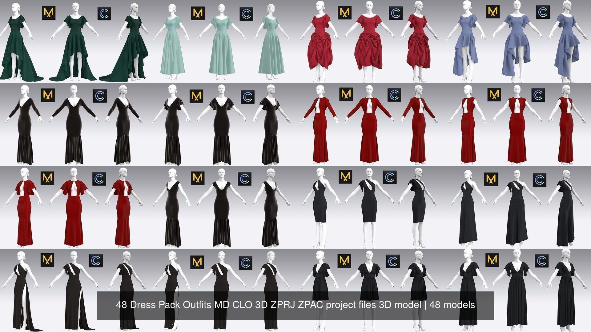 48 Dress Pack Outfits MD CLO 3D ZPRJ ZPAC project files 3D model 3D Model Collection_2