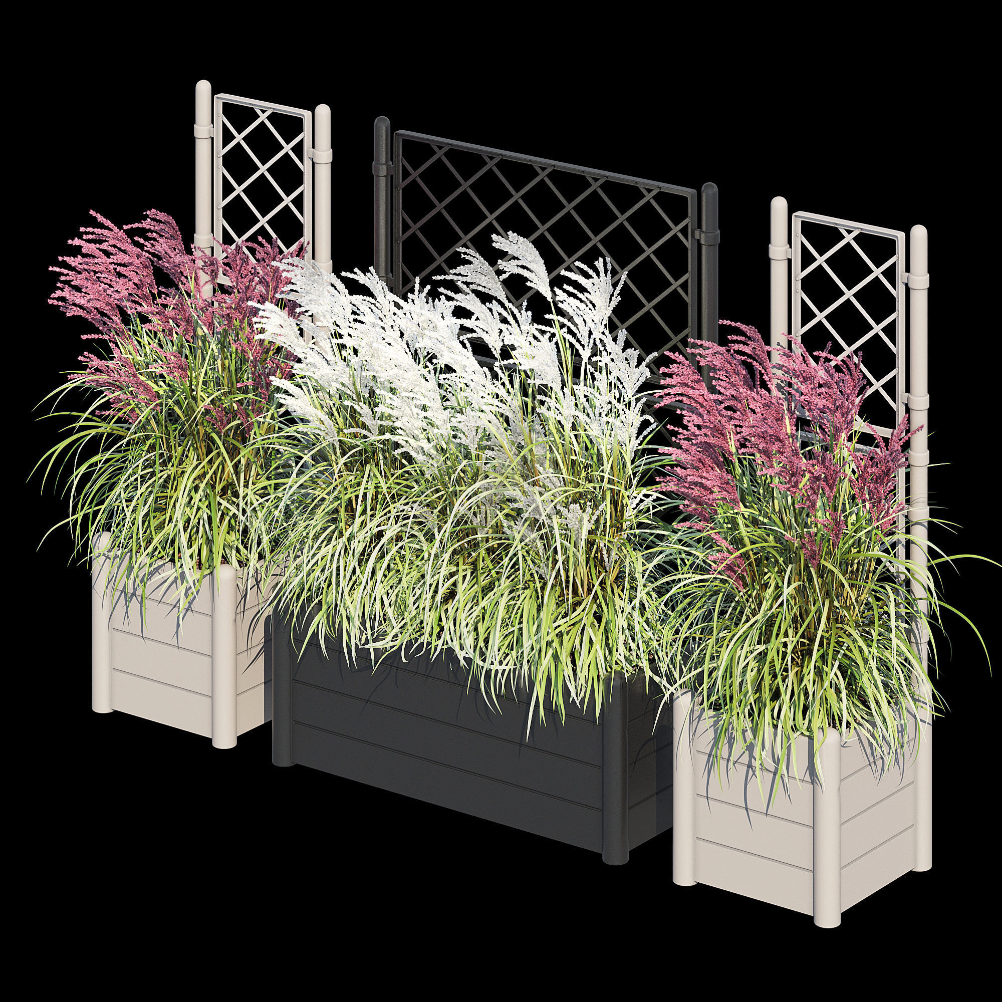 Savannah garden planter with flowers and grasses 3D model_9