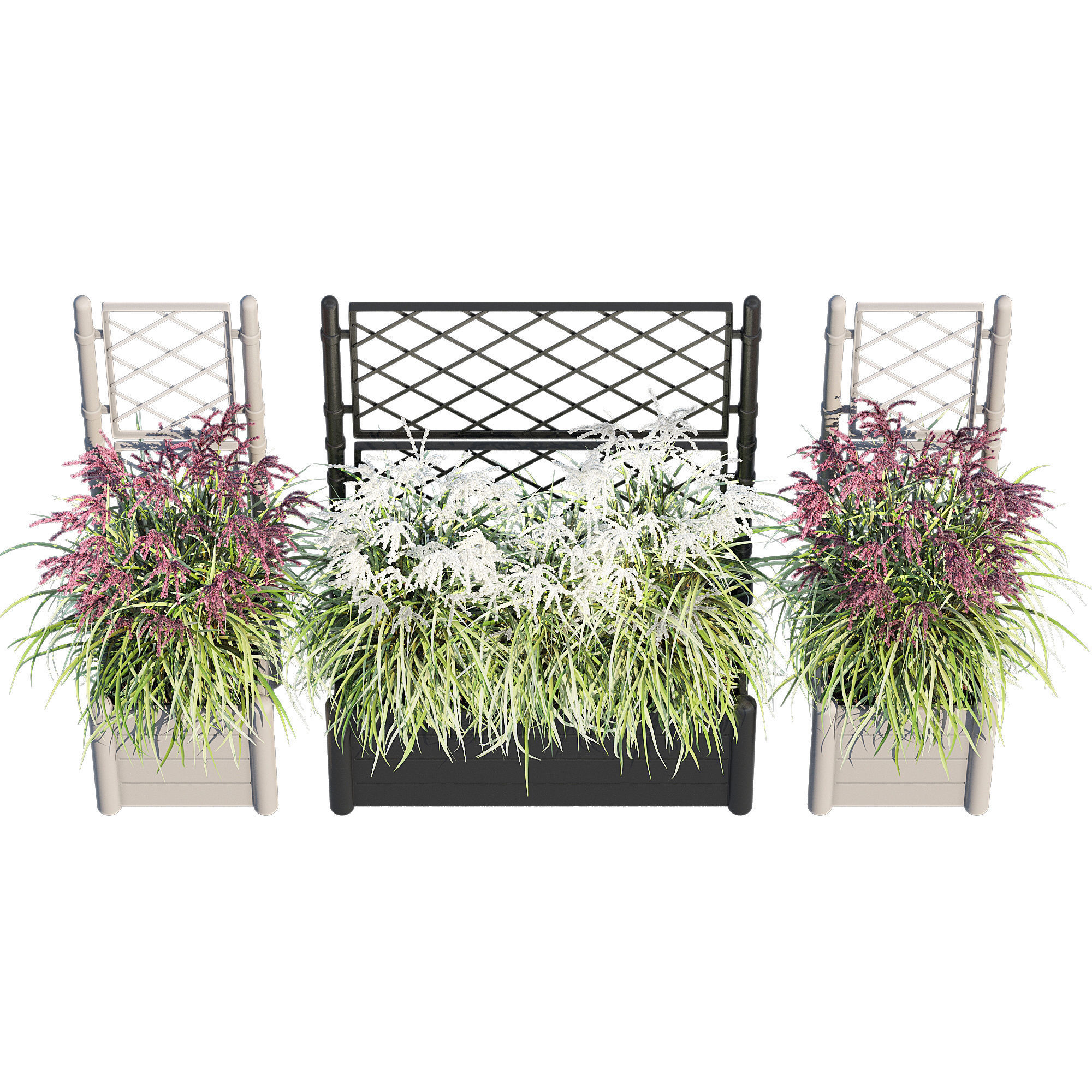 Savannah garden planter with flowers and grasses 3D model_3