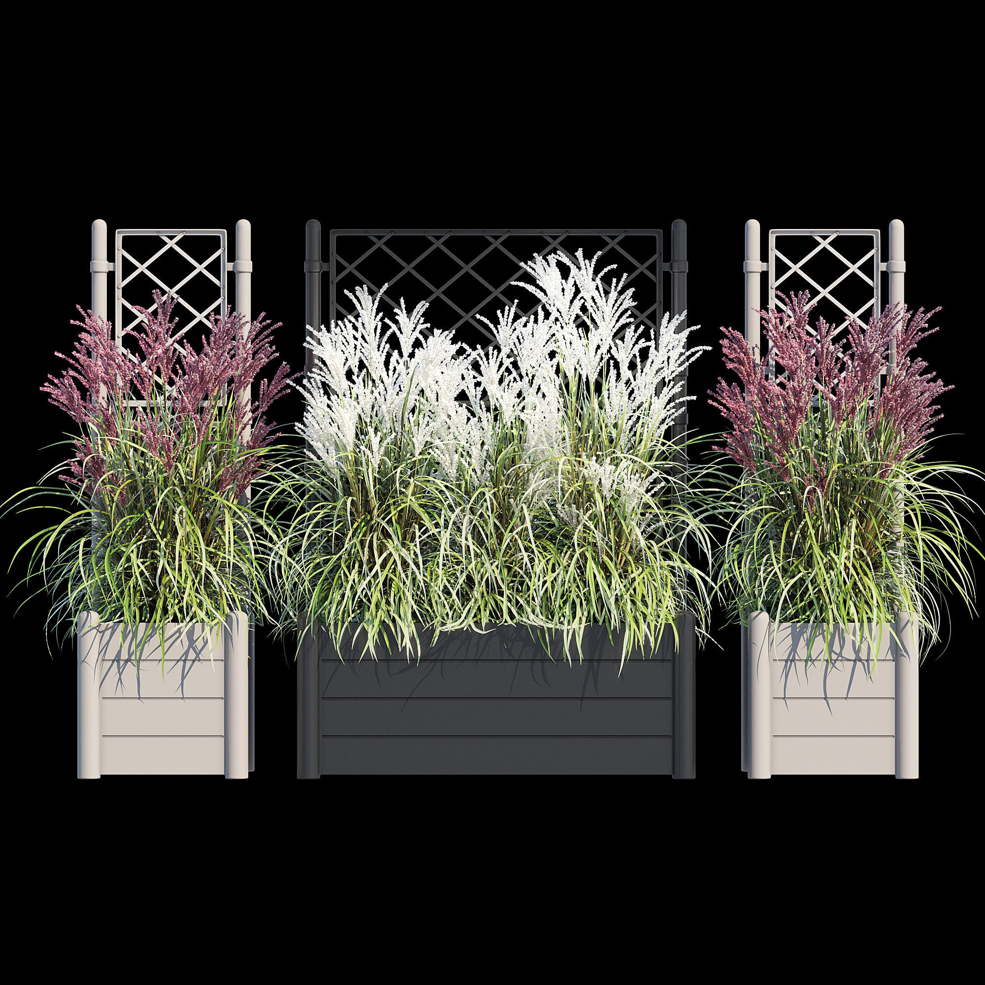 Savannah garden planter with flowers and grasses 3D model_7