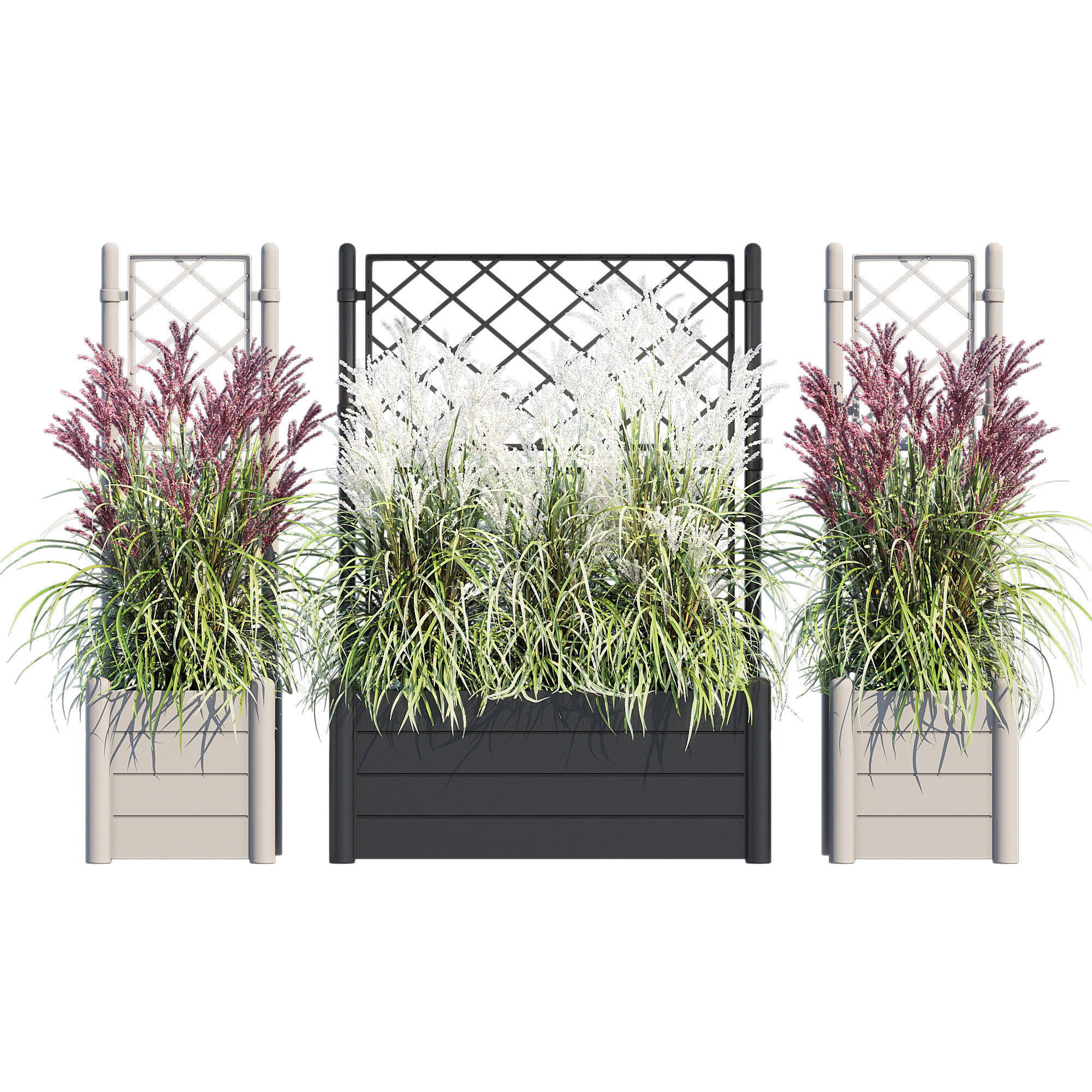 Savannah garden planter with flowers and grasses 3D model_1