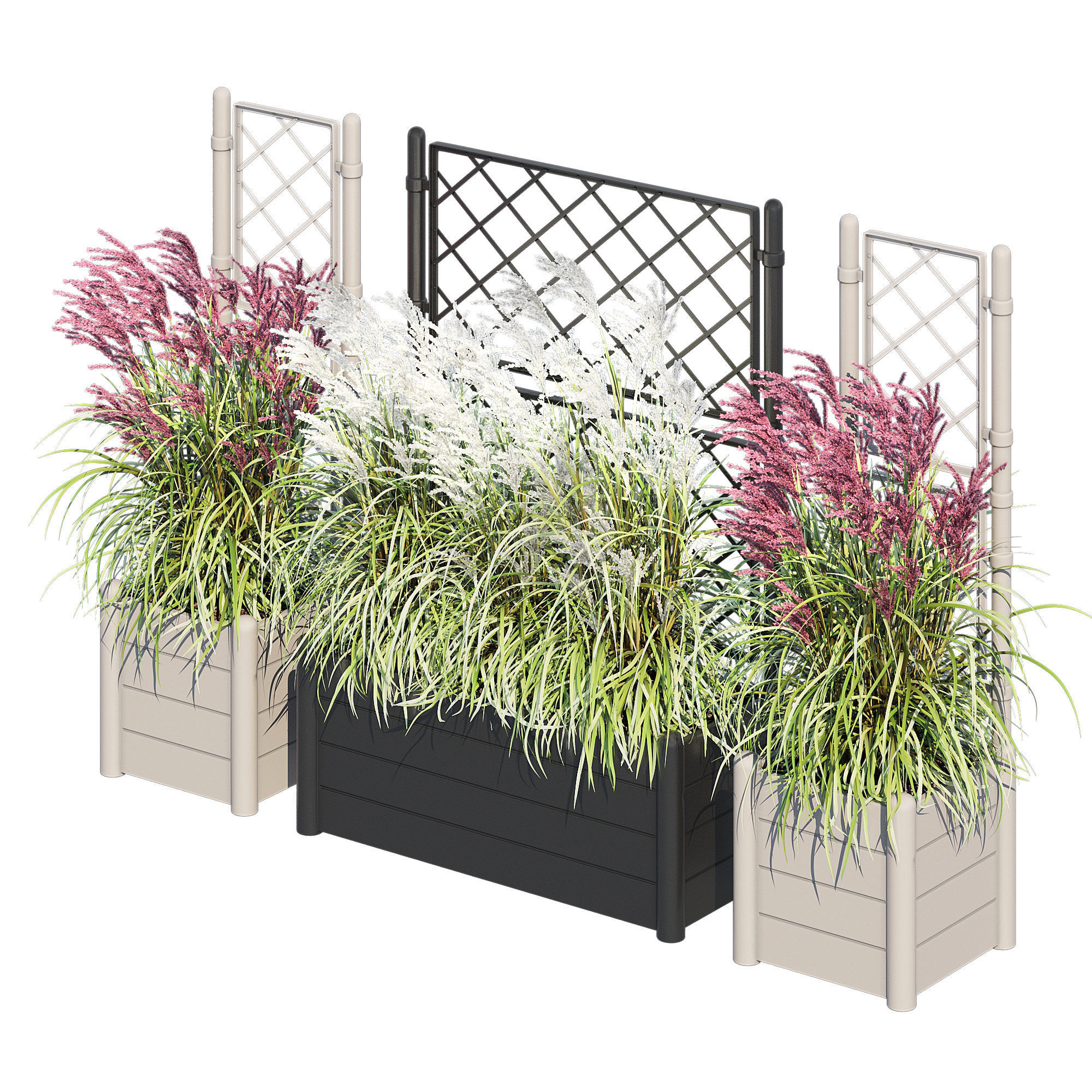 Savannah garden planter with flowers and grasses 3D model_2