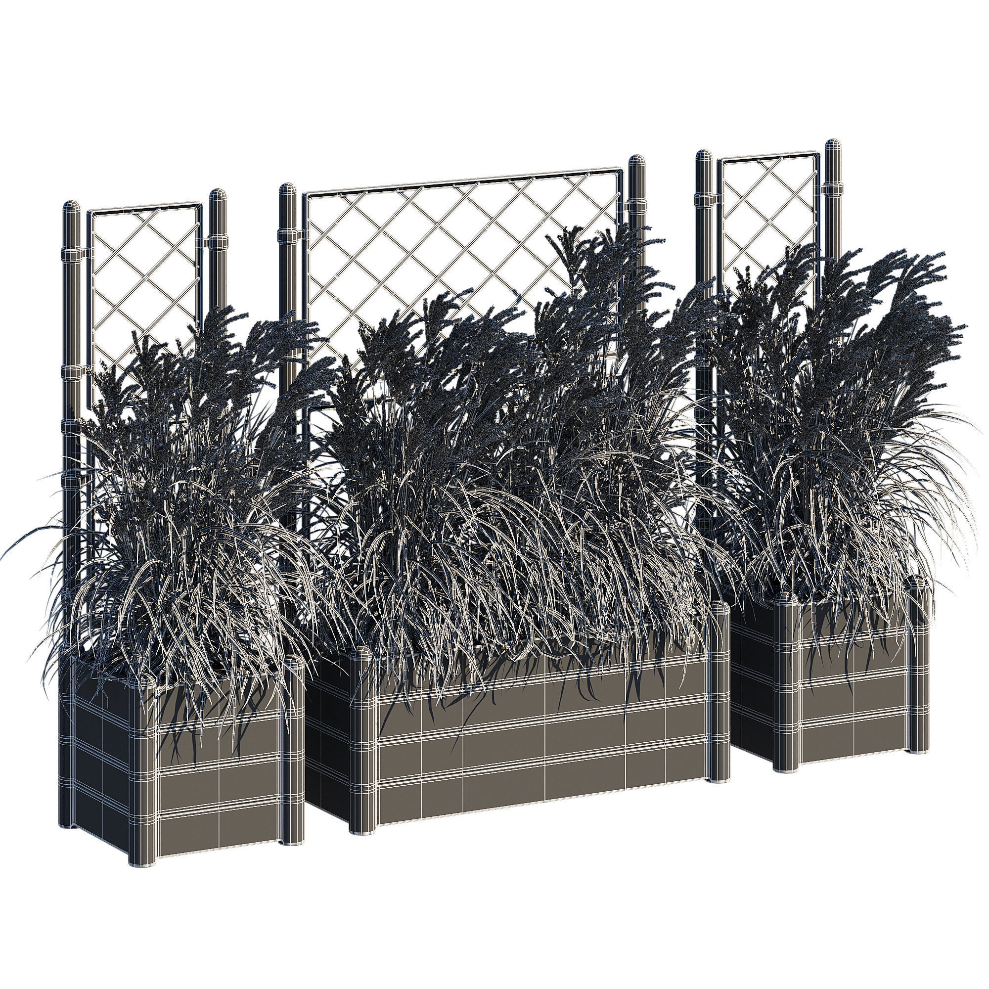 Savannah garden planter with flowers and grasses 3D model_6