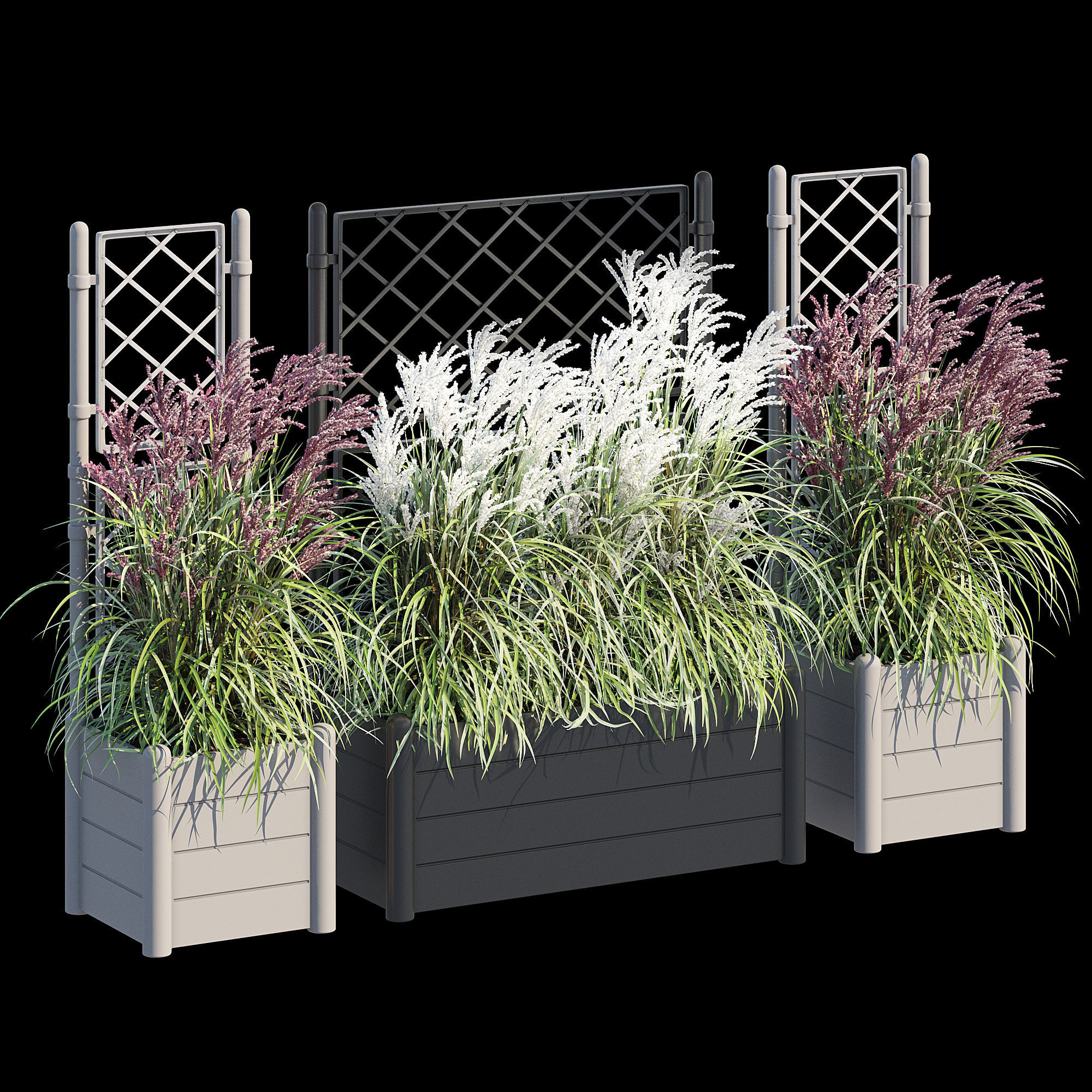 Savannah garden planter with flowers and grasses 3D model_8