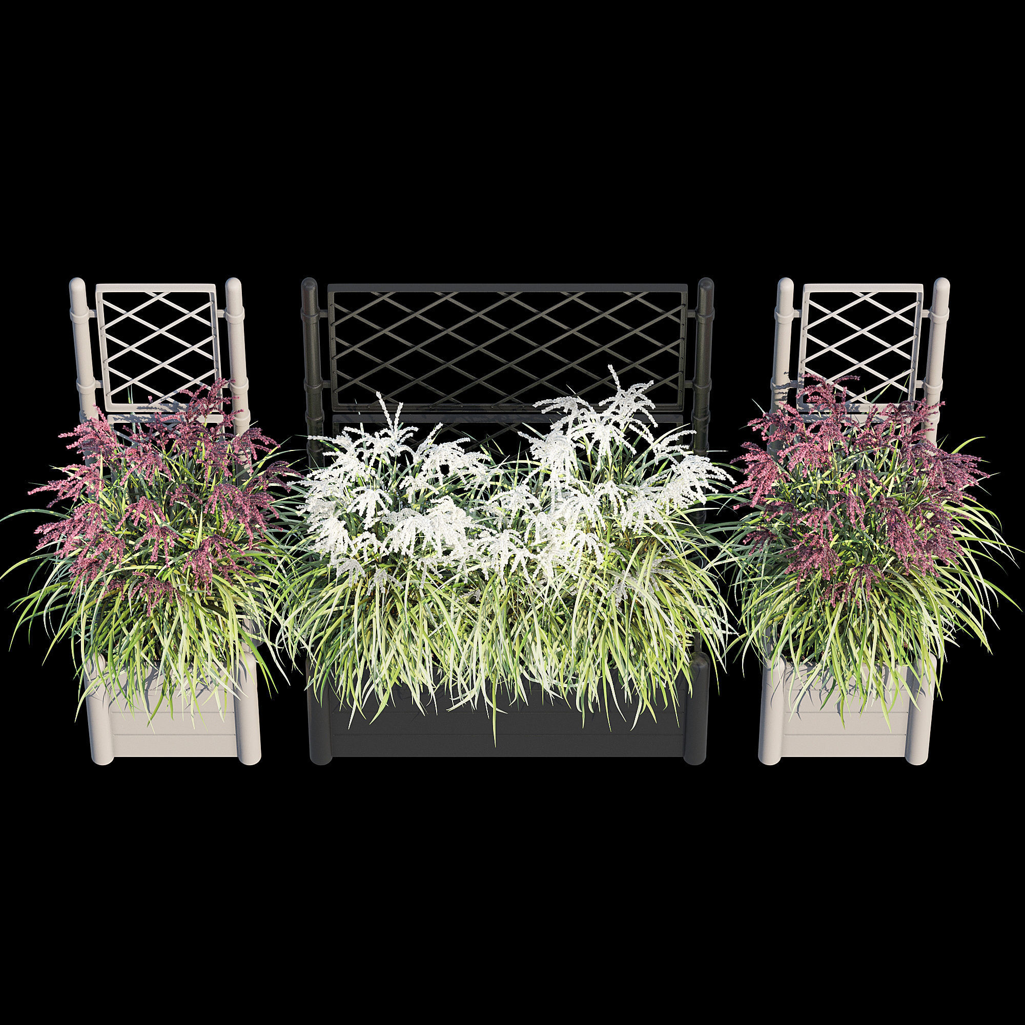 Savannah garden planter with flowers and grasses 3D model_10