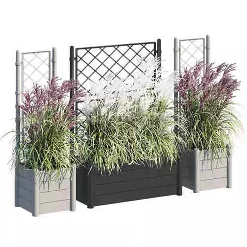 Savannah garden planter with flowers and grasses 3D model