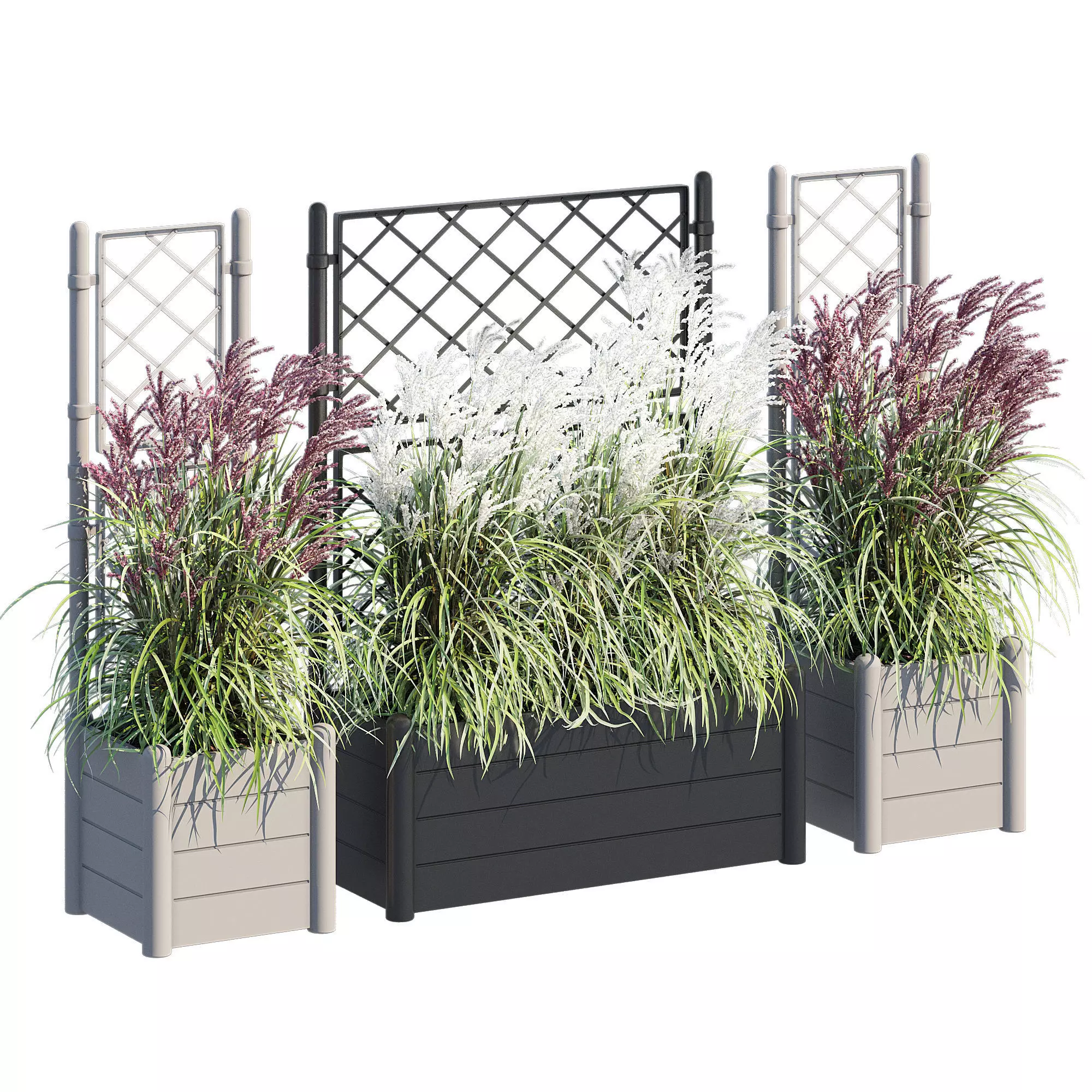 Savannah garden planter with flowers and grasses 3D model_0