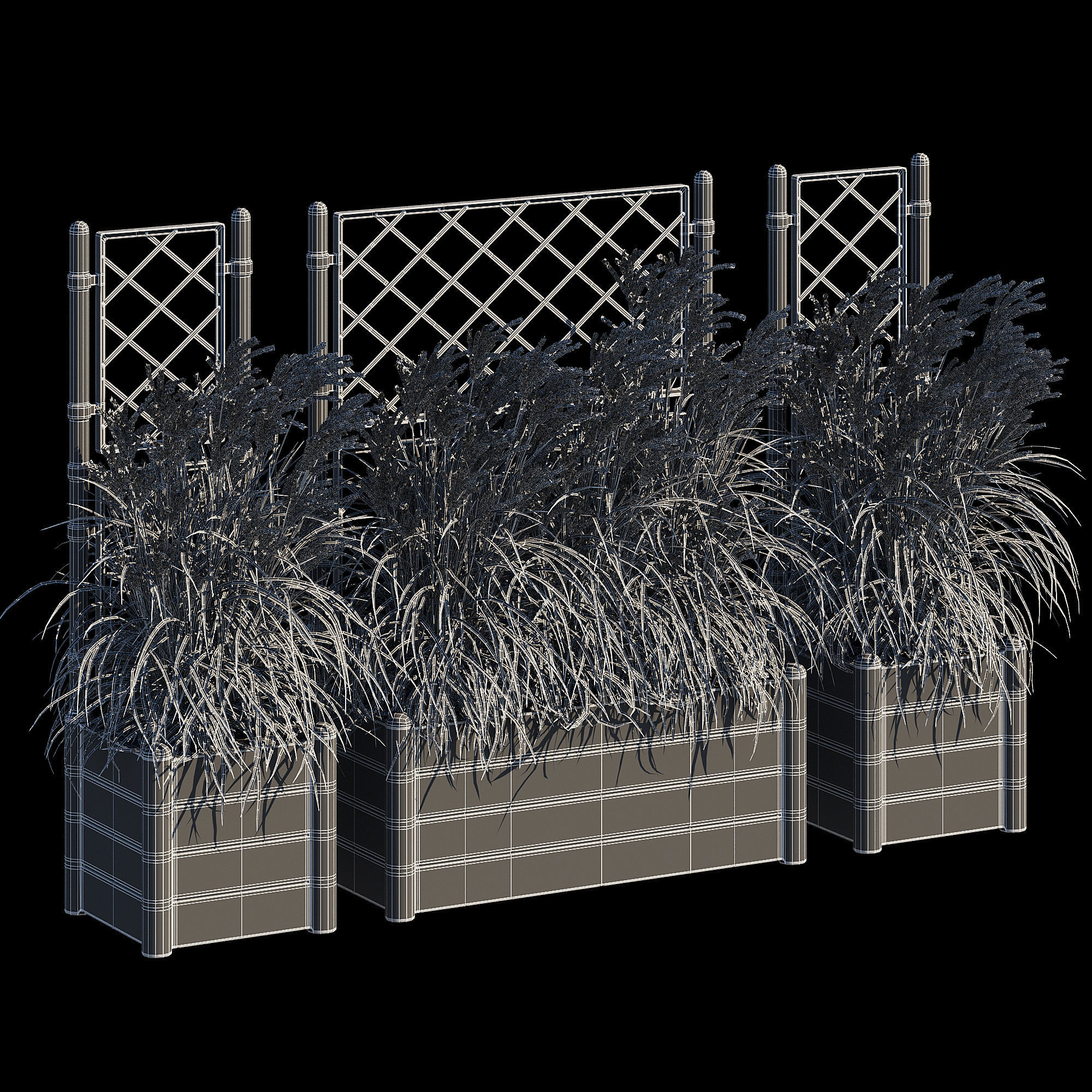 Savannah garden planter with flowers and grasses 3D model_13