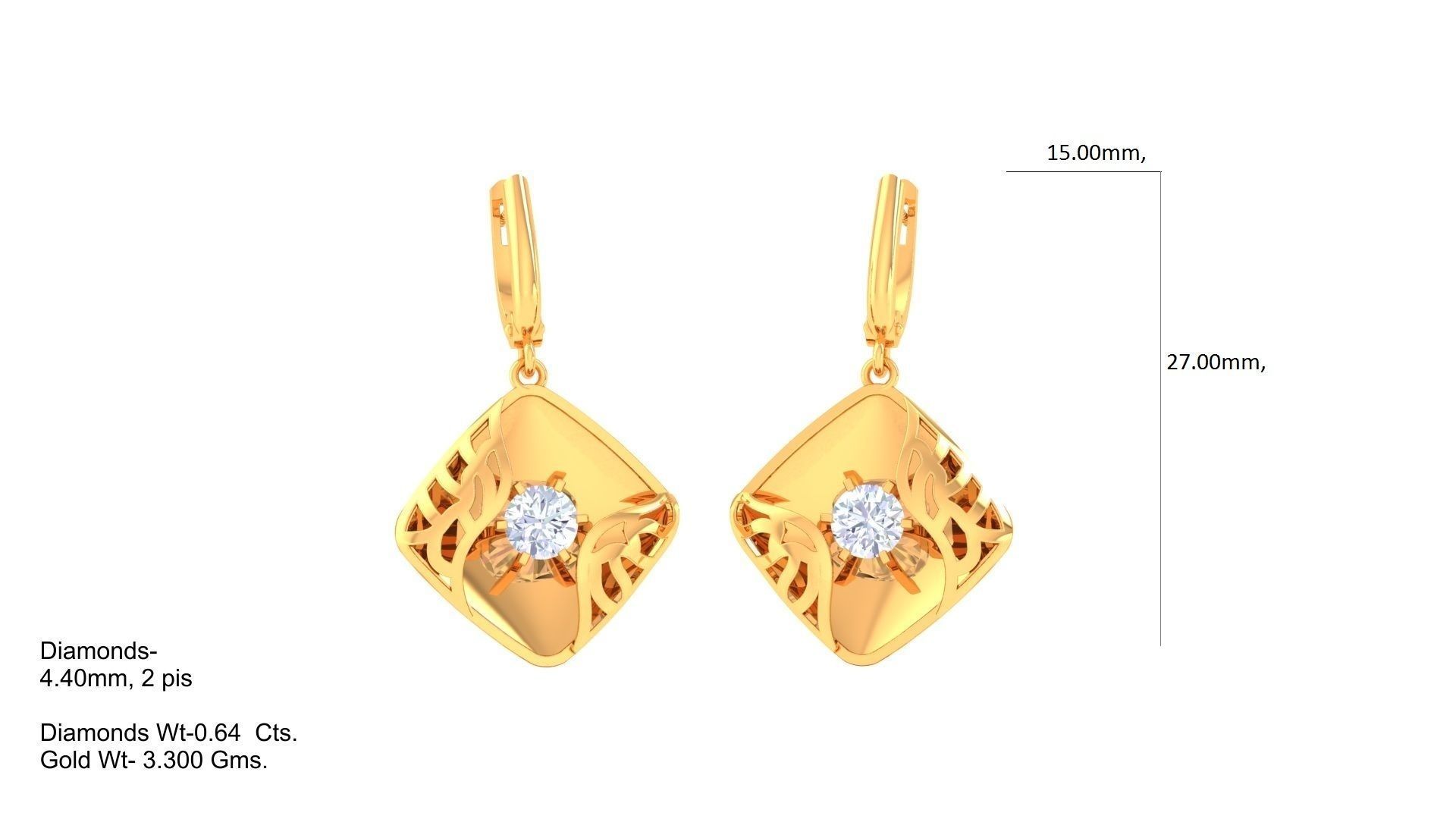 Solitaire Earring Pendant Set 3dm STL OBJ FBX Renders Details 3D print model_2