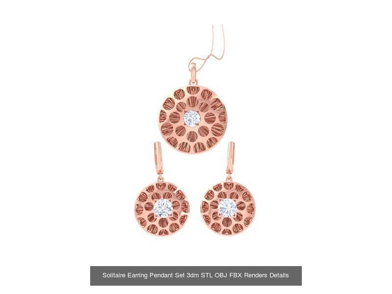 35 Solitaire Earring Pendant Set 3dm STL OBJ Details Collection _15