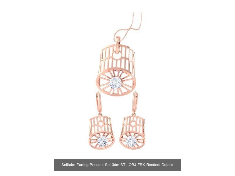 35 Solitaire Earring Pendant Set 3dm STL OBJ Details Collection _9