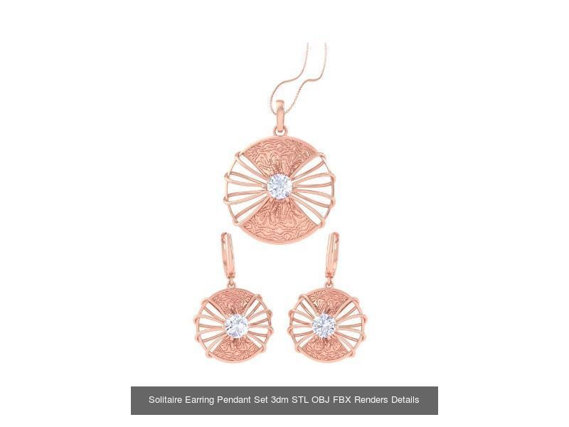 35 Solitaire Earring Pendant Set 3dm STL OBJ Details Collection _22
