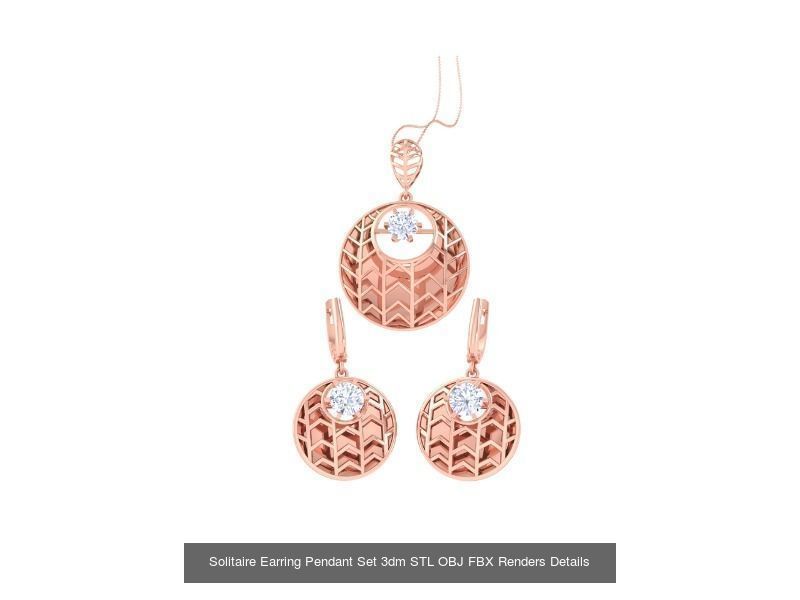35 Solitaire Earring Pendant Set 3dm STL OBJ Details Collection _30